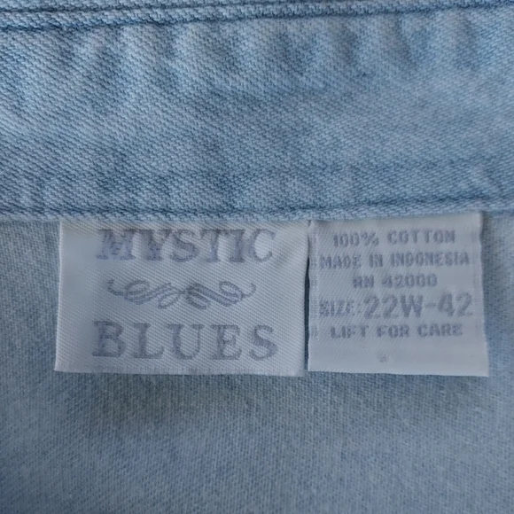22-42 Womens Light Blue Denim Button Up Long Sleeve Soft Cotton Mystic Blues - Picture 4 of 6